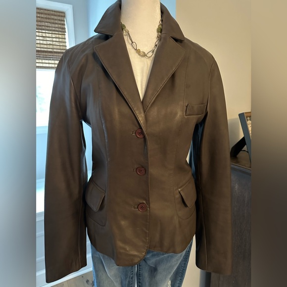 Tahari Chocolate Brown Leather Blazer - Picture 2 of 10